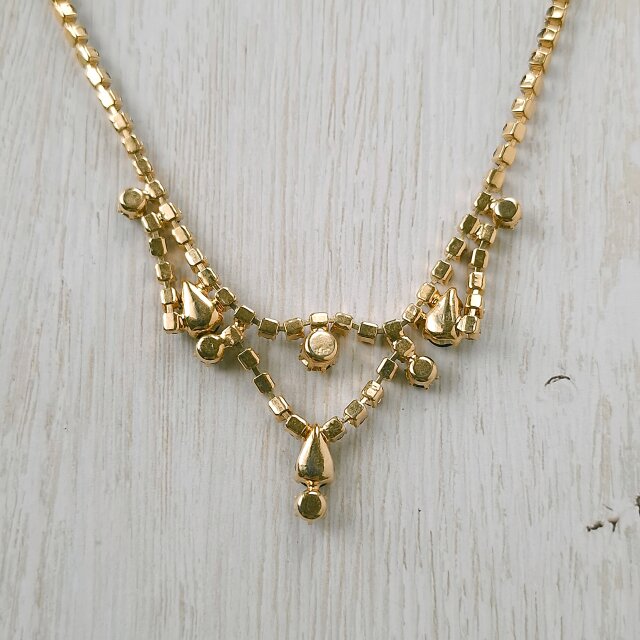 czecho garnet red glass rhinestone ヴィンテージネックレス | iichi
