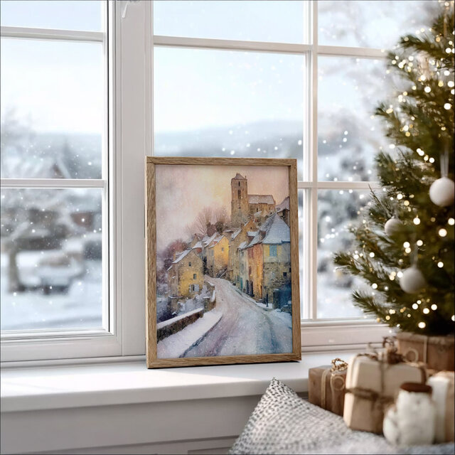 雪降る町【 フランスの美しい村の冬 タイプA 】 冬景色 クリスマス