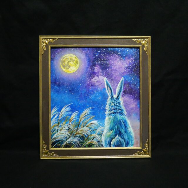 油彩画「月夜の願い」 色紙原画（アンティーク調装飾額・ギフト