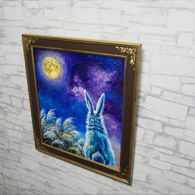 油彩画「月夜の願い」 色紙原画（アンティーク調装飾額・ギフト