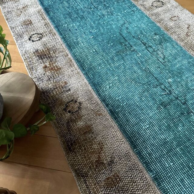 64×98パッチワーク ターコイズグリーン トルコヴィンテージラグ