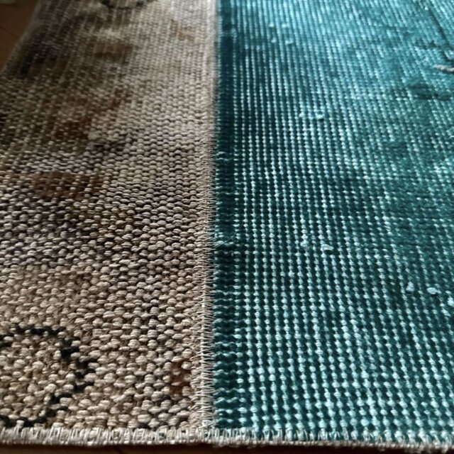64×98パッチワーク ターコイズグリーン トルコヴィンテージラグ