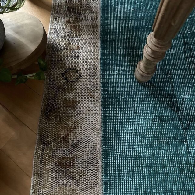 64×98パッチワーク ターコイズグリーン トルコヴィンテージラグ
