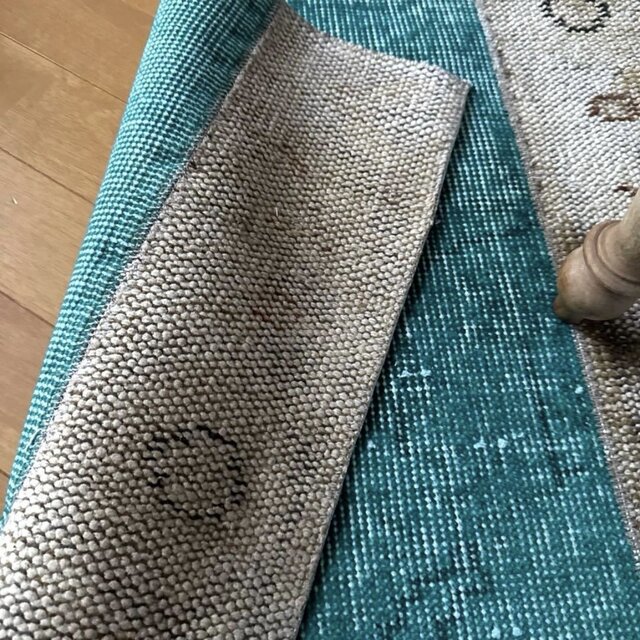 64×98パッチワーク ターコイズグリーン トルコヴィンテージラグ