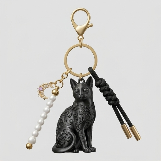 猫（シンガプーラ）のキーホルダー ミニチュア シルクブラック | iichi