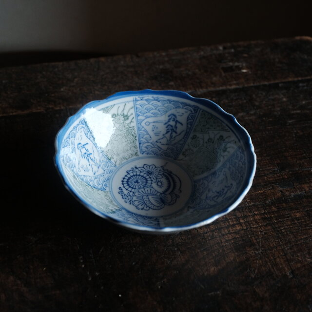 千鳥に風景◇花と蝶々 時代物 松文印判金彩膾皿 骨董・antiques 古民家