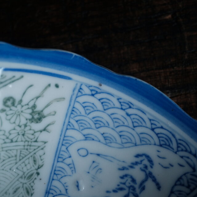 千鳥に風景◇花と蝶々 時代物 松文印判金彩膾皿 骨董・antiques 古民家