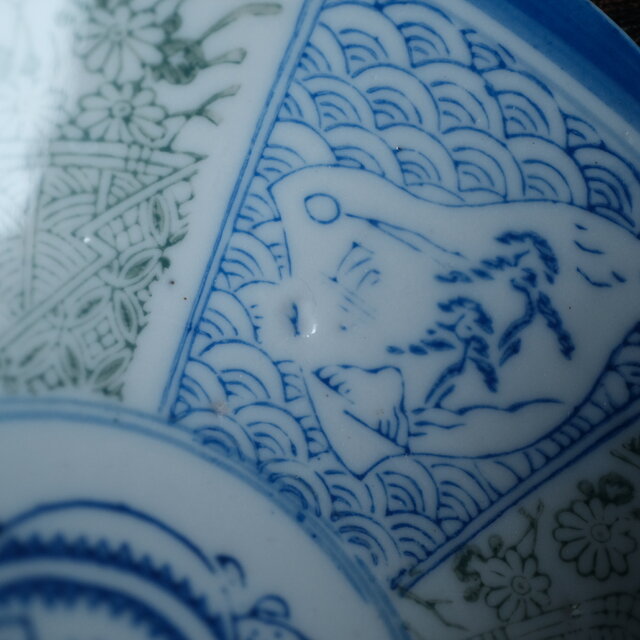 千鳥に風景◇花と蝶々 時代物 松文印判金彩膾皿 骨董・antiques 古民家