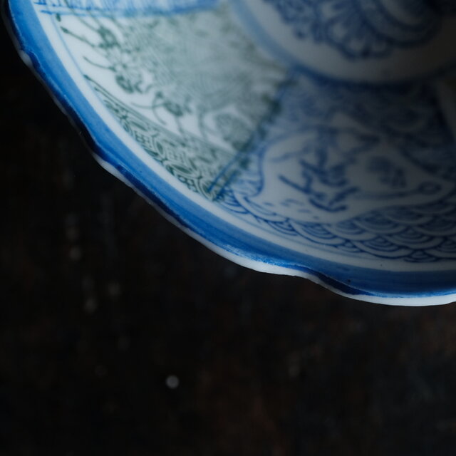 千鳥に風景◇花と蝶々 時代物 松文印判金彩膾皿 骨董・antiques 古民家