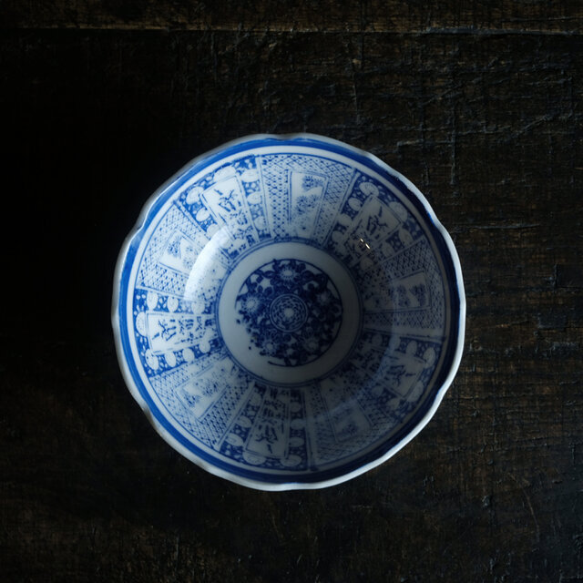窓絵に松竹◇時代物 花鳥文色絵印判金彩膾皿 骨董・antiques 古民家