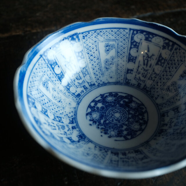 窓絵に松竹◇時代物 花鳥文色絵印判金彩膾皿 骨董・antiques 古民家
