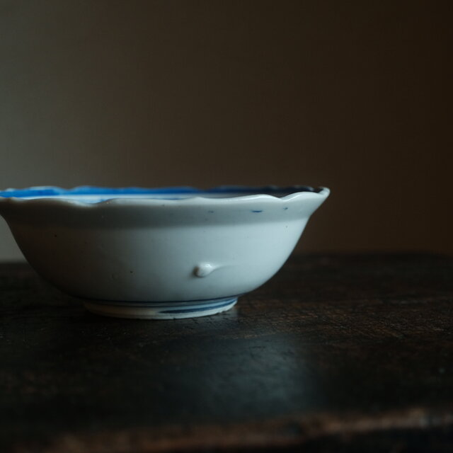 窓絵に松竹◇時代物 花鳥文色絵印判金彩膾皿 骨董・antiques 古民家