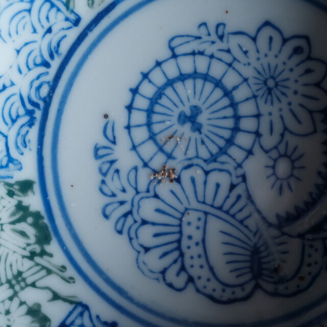 千鳥に風景◇花と蝶々。時代物 松文印判金彩膾皿 骨董・antiques 古