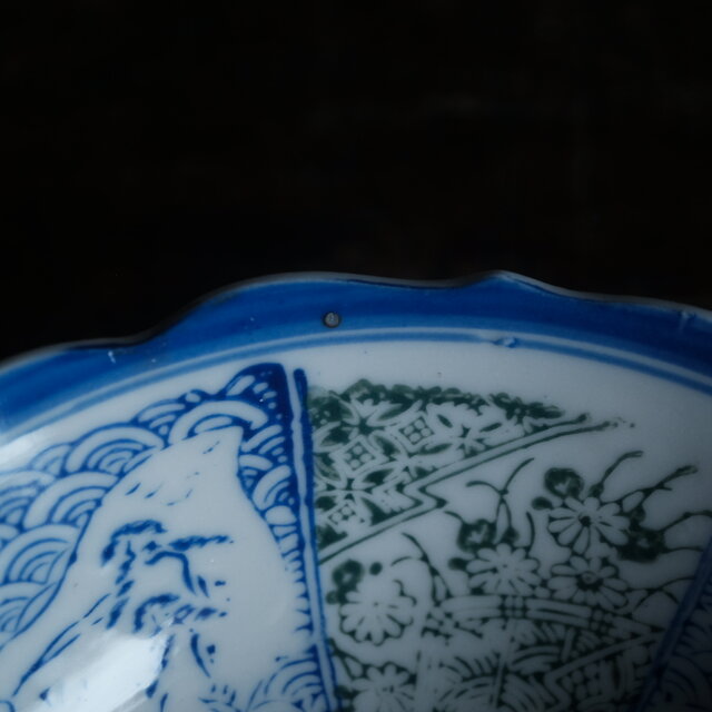 千鳥に風景◇花と蝶々。時代物 松文印判金彩膾皿 骨董・antiques 古