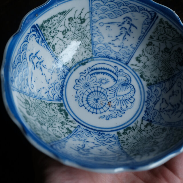 千鳥に風景◇花と蝶々。時代物 松文印判金彩膾皿 骨董・antiques 古