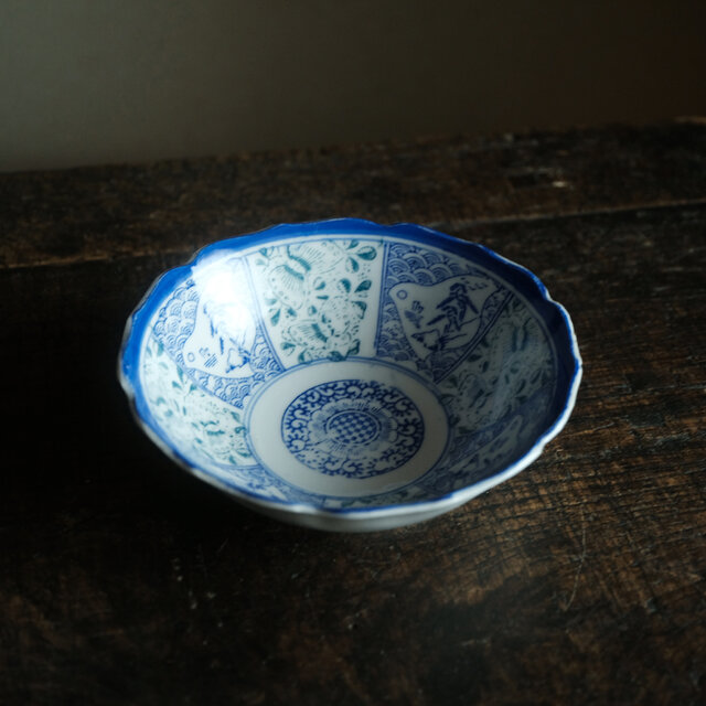 千鳥に風景◇花と蝶々。時代物 松文印判金彩膾皿 骨董・antiques 古