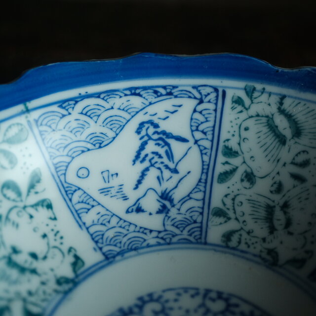 絵皿　芸術的風景皿　骨董　古美術 千鳥に風景◇花と蝶々。時代物 松文印判金彩膾皿 骨董・antiques 古