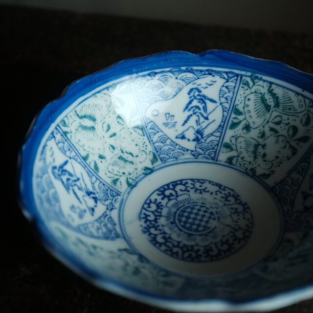 千鳥に風景◇花と蝶々。時代物 松文印判金彩膾皿 骨董・antiques 古