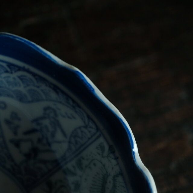 千鳥に風景◇花と蝶々。時代物 松文印判金彩膾皿 骨董・antiques 古