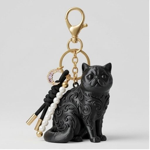 猫（エキゾチックショートヘア）のキーホルダー ミニチュア シルク