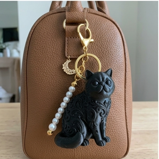 猫（エキゾチックショートヘア）のキーホルダー ミニチュア シルク