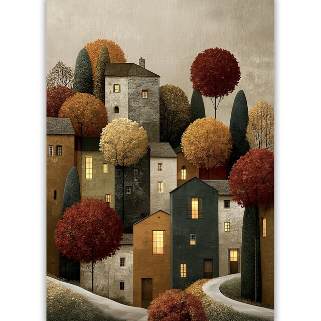 秋の町【 フランスの村 三つの時間 タイプB 】 昼 風景画 絵本
