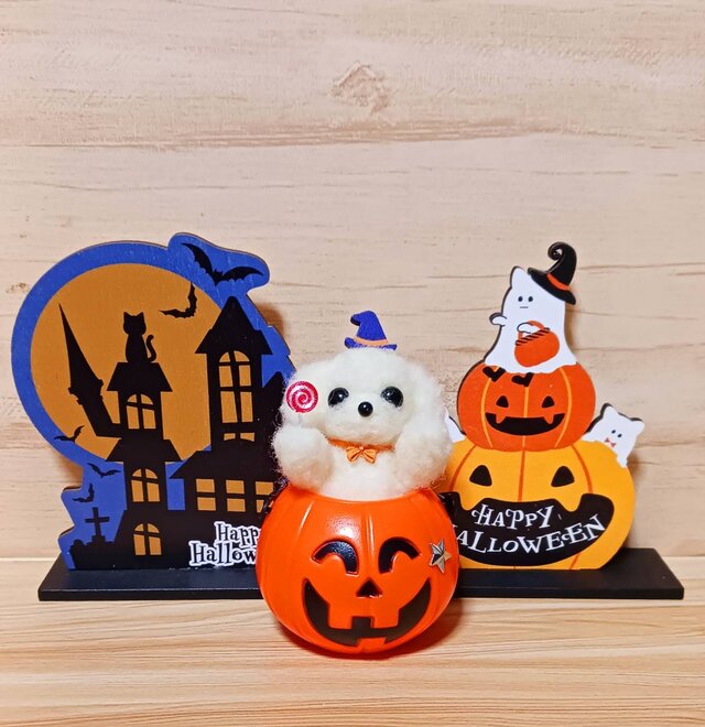 羊毛フェルト 黒猫ちゃんじゃなくてもハロウィン パンプキン