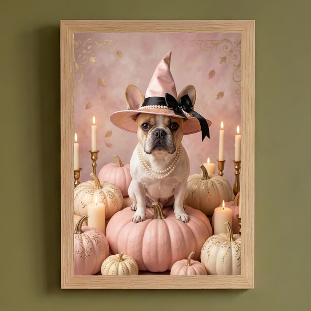 犬（フレンチブルドッグ）のハロウィン限定アート A4額装インテリア