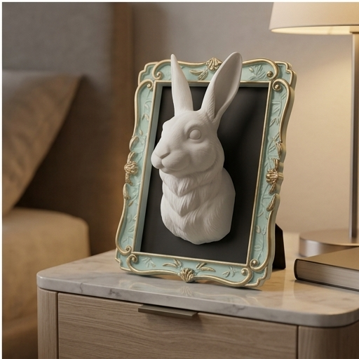 うさぎ（ポーリッシュ）の壁掛けレリーフ 3Dプリント 白PLA インテリア