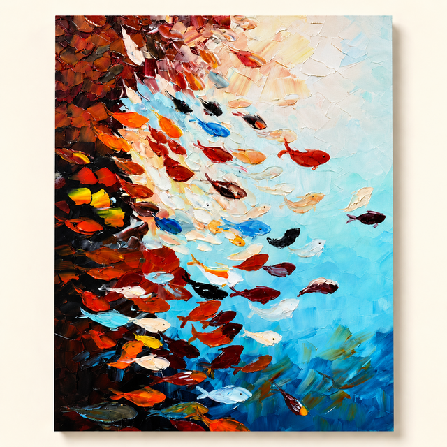 海底の世界｜魚群を描く手描き油絵・大型アートパネル | iichi 日々の