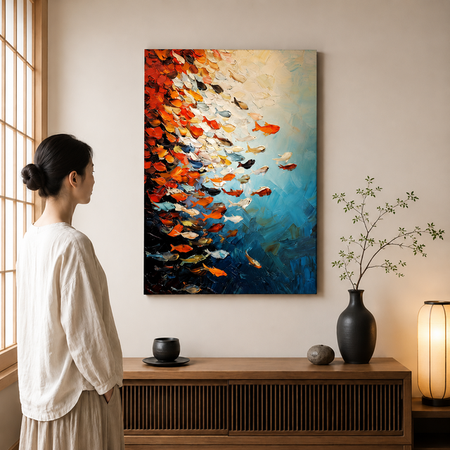 海底の世界｜魚群を描く手描き油絵・大型アートパネル | iichi 日々の