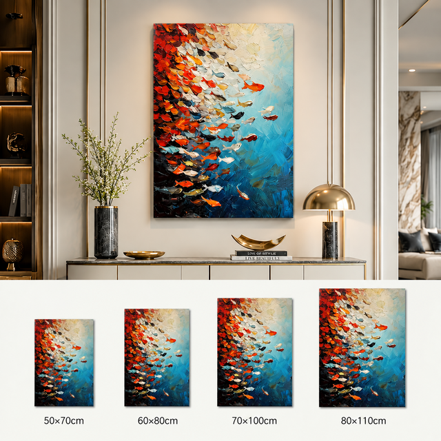 海底の世界｜魚群を描く手描き油絵・大型アートパネル | iichi 日々の