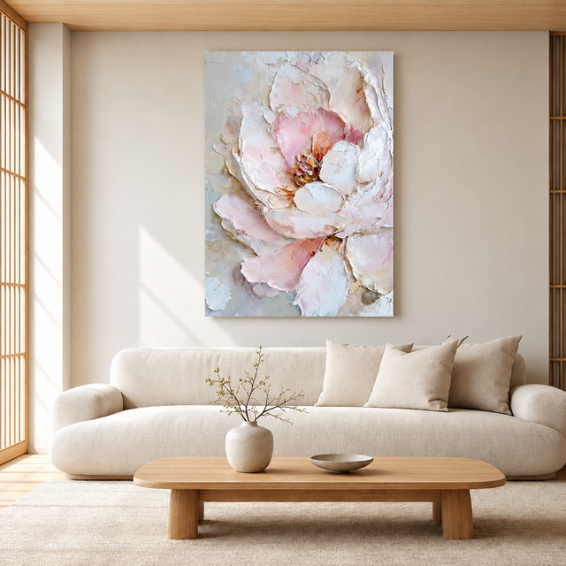 【アンティーク】フラワー 油彩画 オーバル 手描き油絵「牡丹」｜厚塗りテクスチャー・大判フラワーアート | iichi