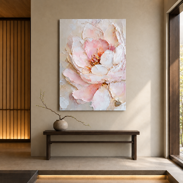 モダン 油画 大きいサイズ 牡丹 手描き油絵「牡丹」｜厚塗りテクスチャー・大判フラワーアート | iichi