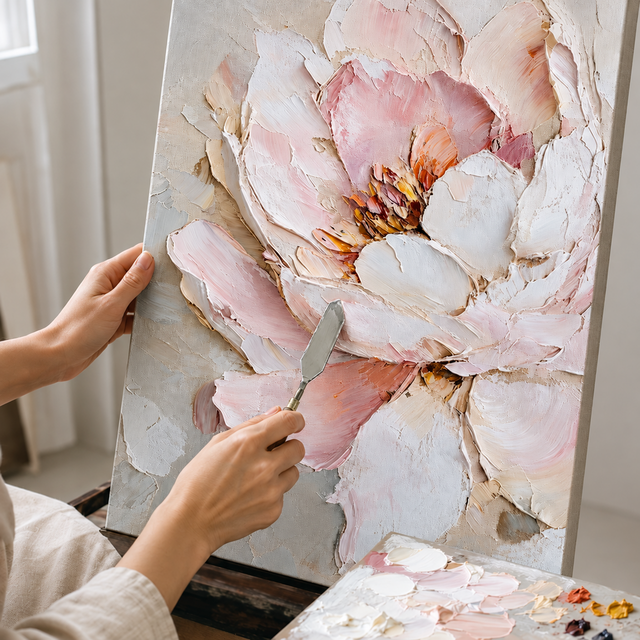 手描き油絵「牡丹」｜厚塗りテクスチャー・大判フラワーアート | iichi