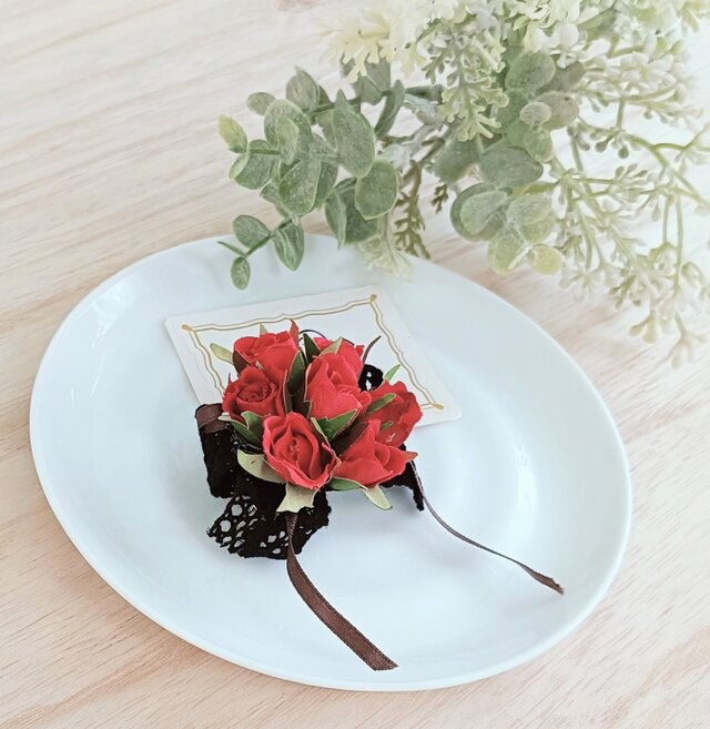 ばら◇つぼみ◇プチコサージュ＆ヘッドドレス◇2way☆*:.レッド 入学