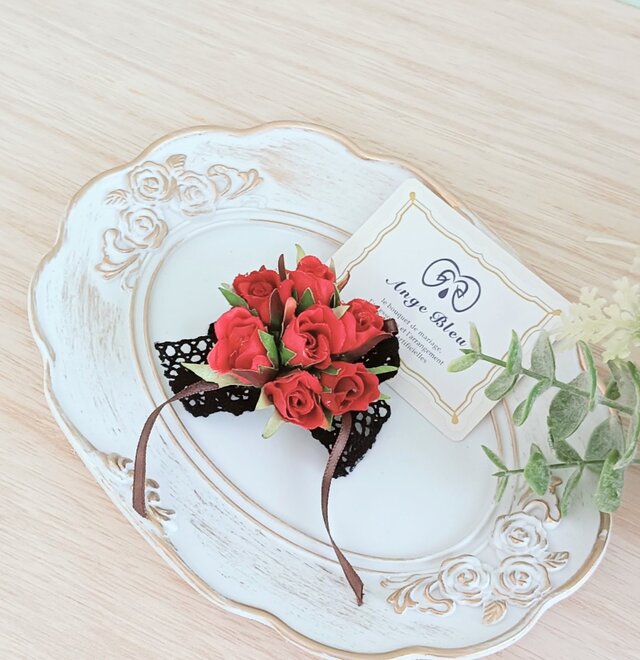 ばら◇つぼみ◇プチコサージュ＆ヘッドドレス◇2way☆*:.レッド 入学