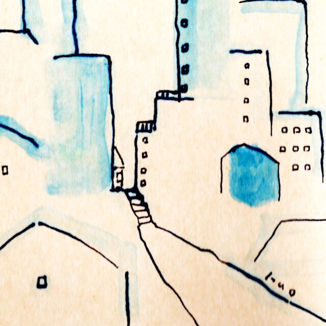 原画・ドローイング・イラスト】「路地」 ※木製額縁入り（18㎝角）風景