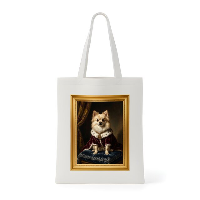 犬（ポメラニアン）トートバッグ ルネサンス風カラーアート 金縁