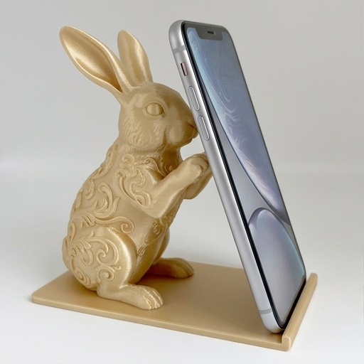 うさぎ（フレンチアンゴラ）のスマホスタンド 卓上 シルクゴールド