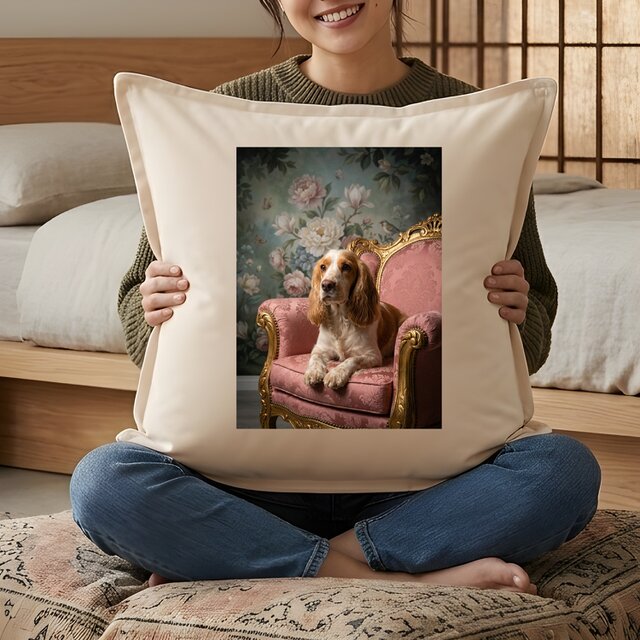 犬（コッカースパニエル）クッション 45cm ロココ調シャビーピンク