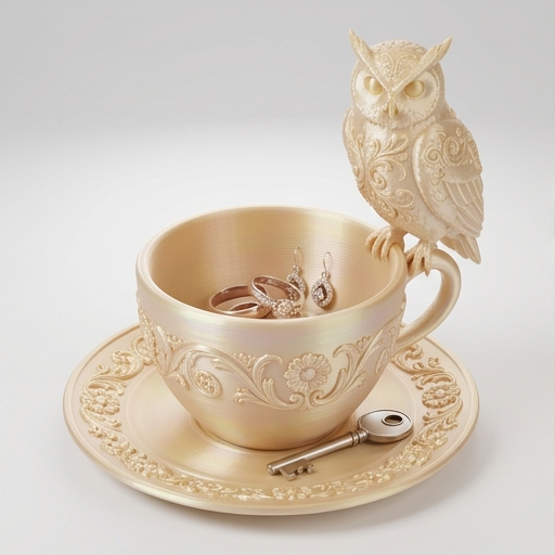 ベンガルワシミミズクのアクセサリートレイ 小物入れ シルクゴールド