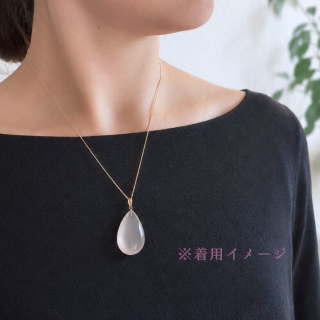 K18 30mm 無垢 ローズクォーツ/紅水晶 天然石ネックレス - つゆ