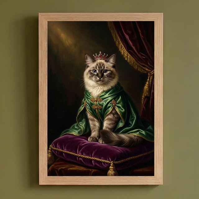猫（ヒマラヤン）のルネサンス風肖像画 油絵風アートA4額装インテリア