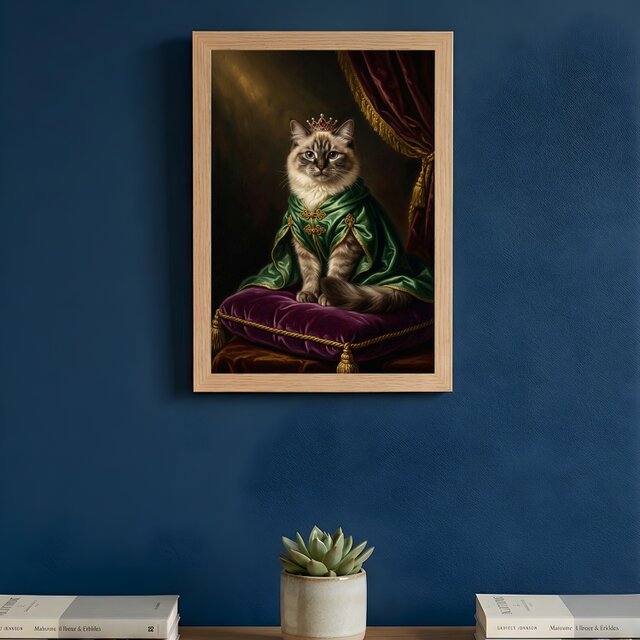 猫（ヒマラヤン）のルネサンス風肖像画 油絵風アートA4額装インテリア