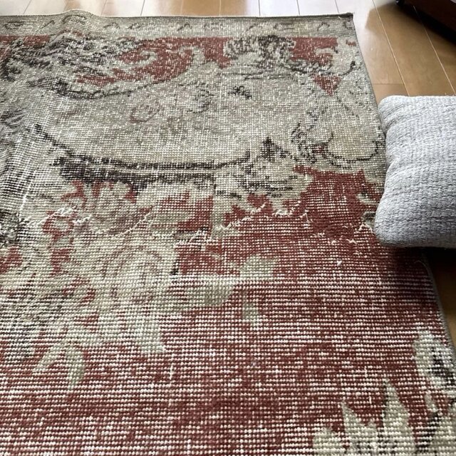 104×194 秋色テラコッタ カット 擦れシャビー トルコヴィンテージラグ