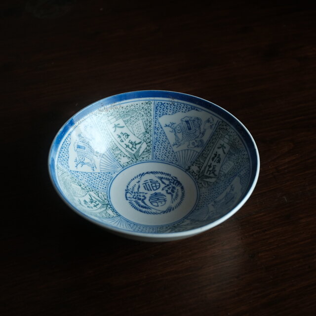 福と寿と向かい鳥◇時代物印判鉢 骨董・antiques 古民家 古道具 大正