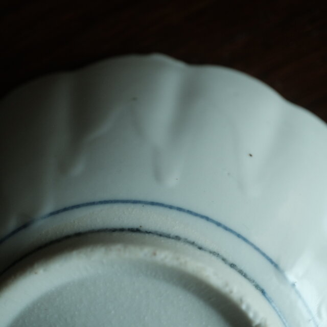 花とリーフ◇時代物波縁印判鉢 骨董・antiques アンティーク和食器 古