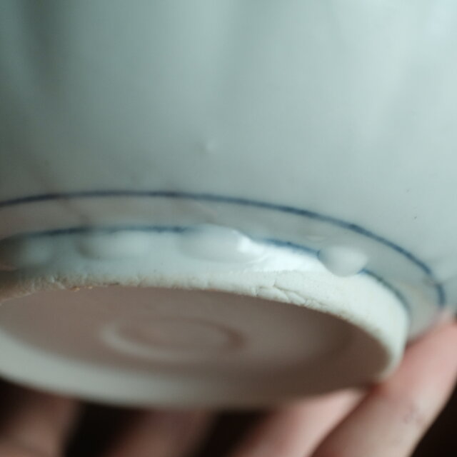 花とリーフ◇時代物波縁印判鉢 骨董・antiques アンティーク和食器 古