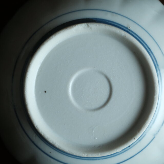 花とリーフ◇時代物波縁印判鉢 骨董・antiques アンティーク和食器 古
